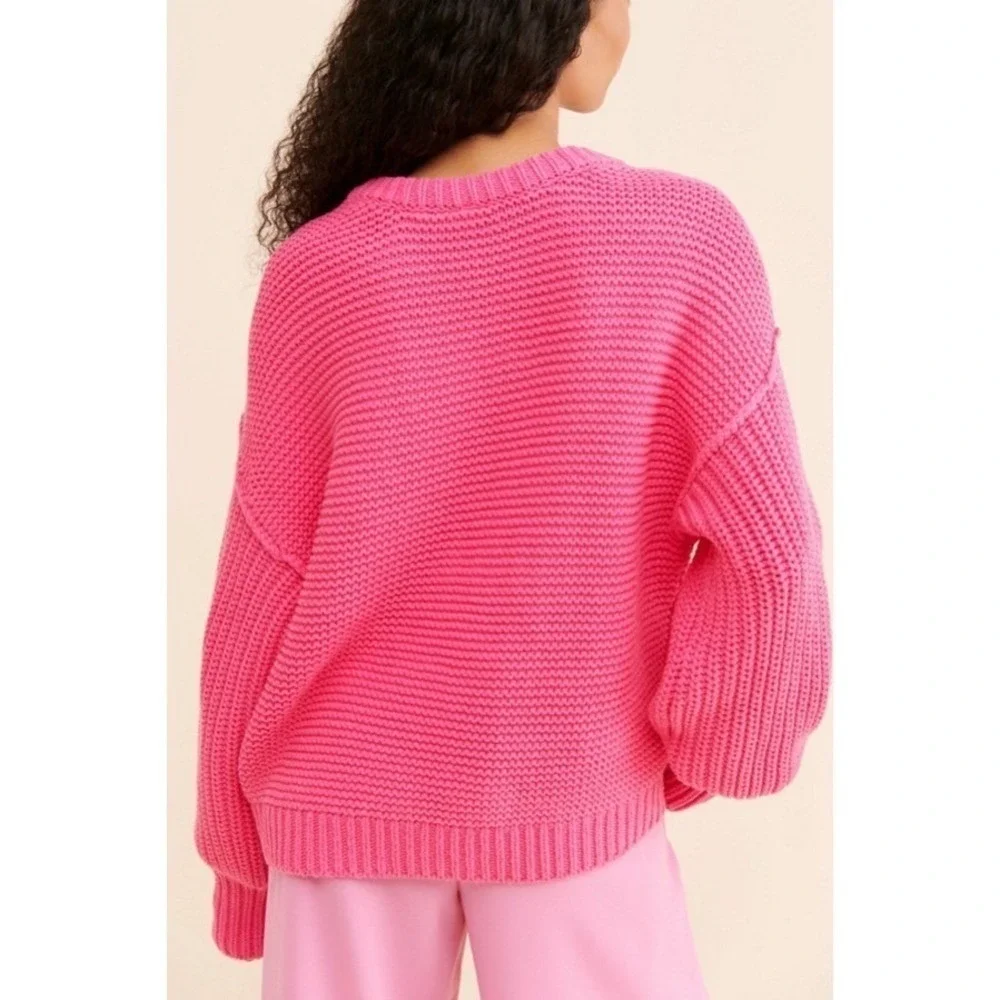 Free People On A Boat Cable Knit Sweater Pink Oversized‎ Cotton Blend Womens S